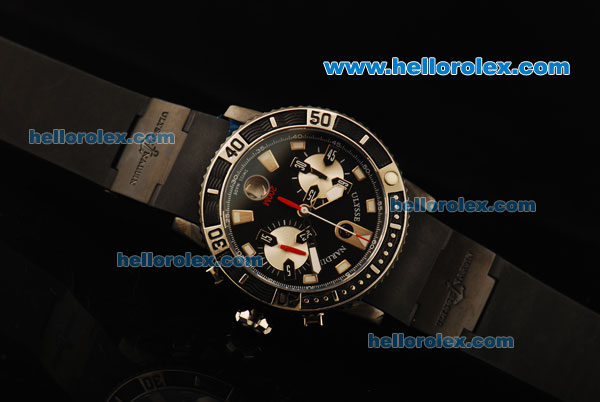 Ulysse Nardin Marine Chronograph Swiss Valjoux 7750 Automatic Movement PVD Case with White Markers and Black Rubber Strap - Click Image to Close